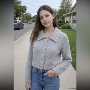 G2000 gray mohair blend cardigan with collard 7